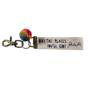 Keychain "Oh! The Places Youll Go!" Pom-Pom Accent graduation gift inspirational